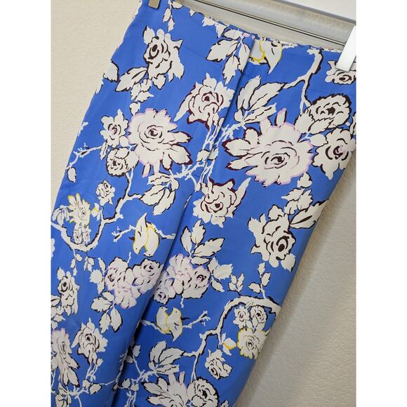 DIANE VON FURSTENBERG Alexander Pant Wide Leg Button Zip Blue Floral Women Small - Picture 3 of 12
